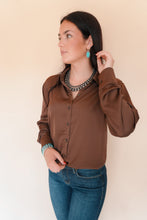 Load image into Gallery viewer, Brooke Brown Satin Button Up