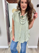 Load image into Gallery viewer, Allyson Stripe Sage Top