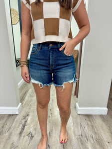 High Rise Side Step Hem Shorts