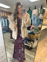 Load image into Gallery viewer, Millie Burgundy Velvet Floral Dress