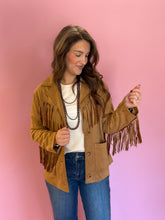 Load image into Gallery viewer, Piper Camel Suede Fringe Jacket