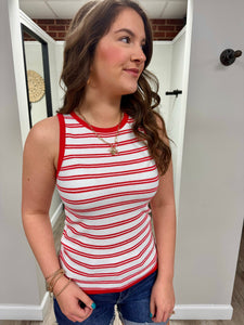 Brielle Red Ivory Stripe Top