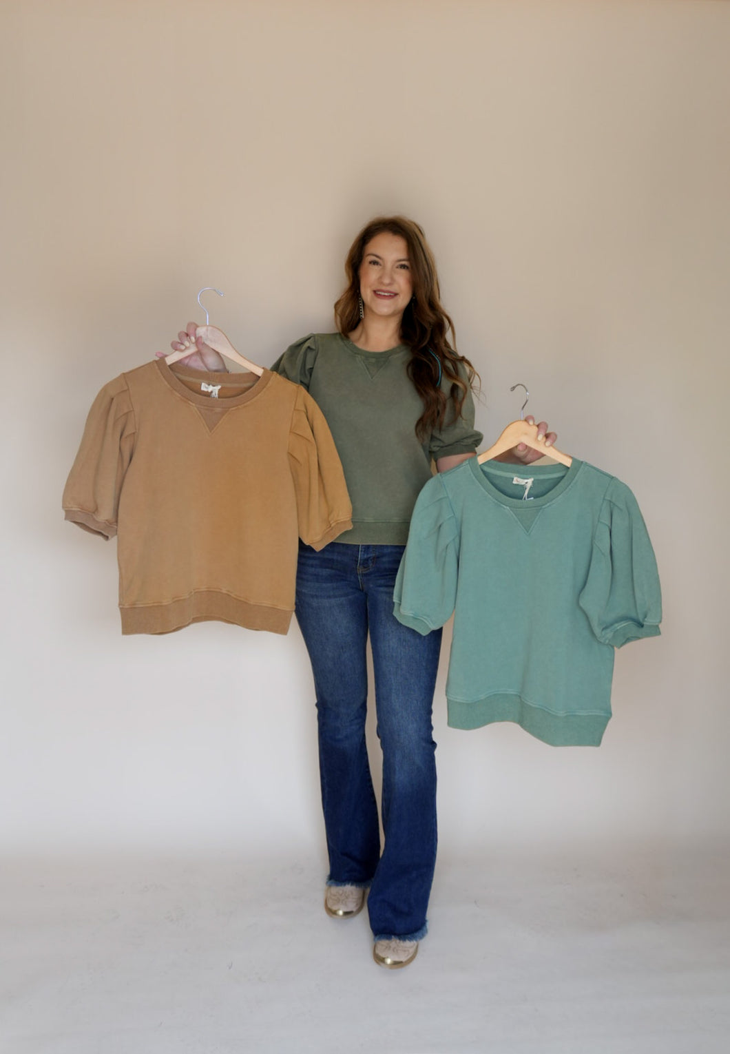 Jalyn Pleated Sleeve Washed Sweatshirt