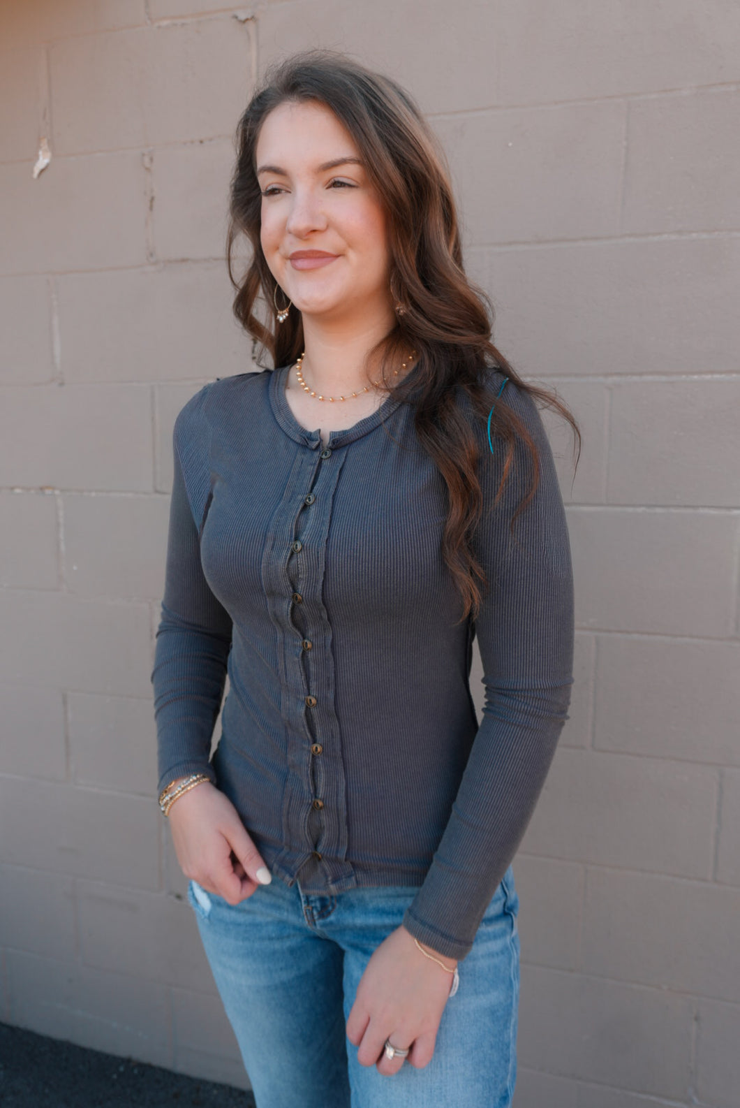 Hailey Ribbed Button Down Top