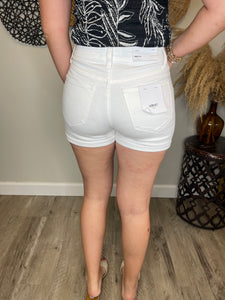 White High Rise Double Cuff Shorts