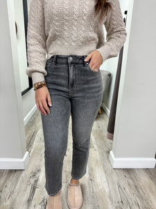 Grey High Rise Straight Denim