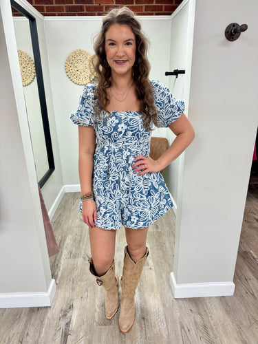 Lexee Denim Floral Velvet Romper