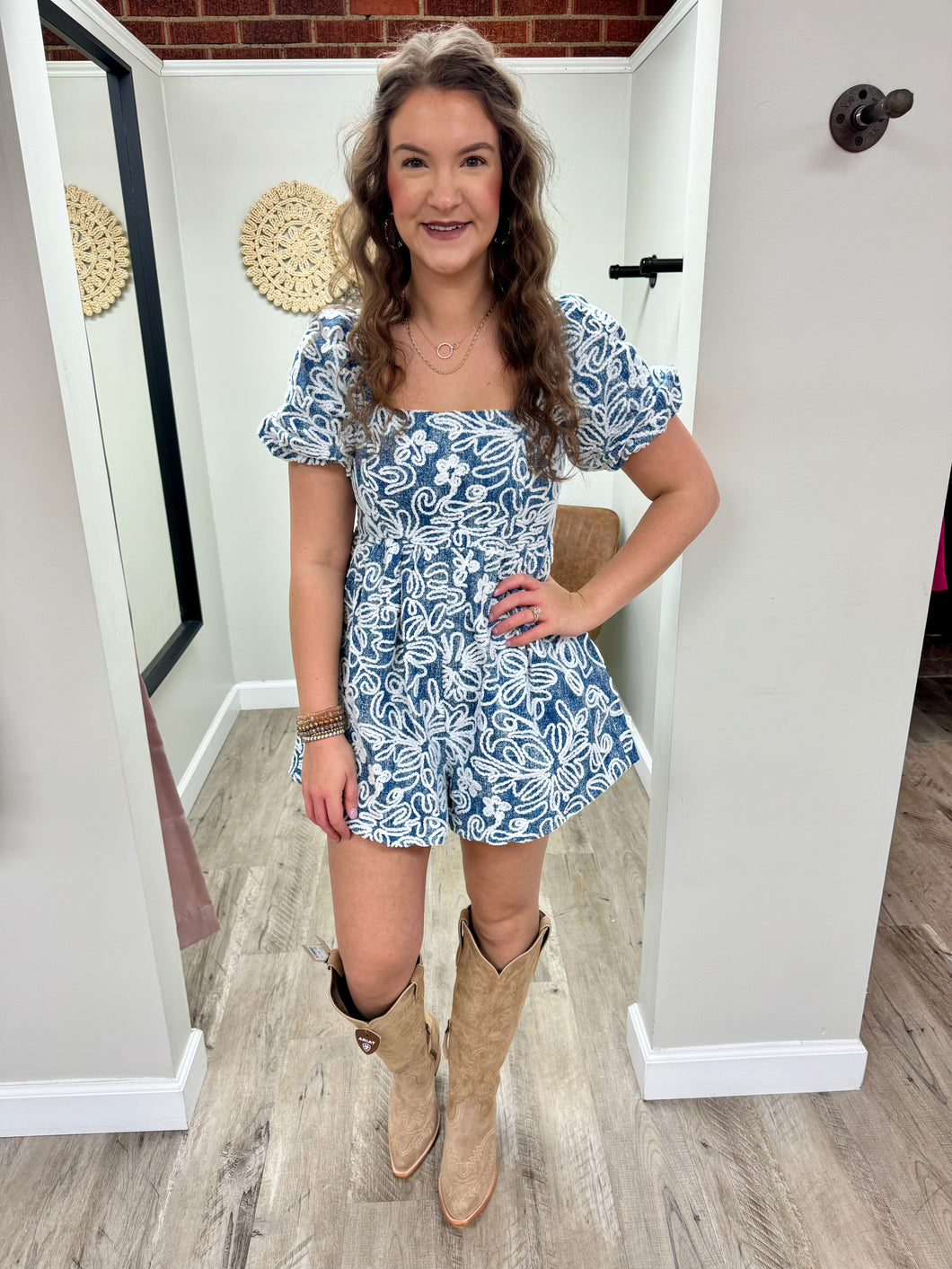 Lexee Denim Floral Velvet Romper