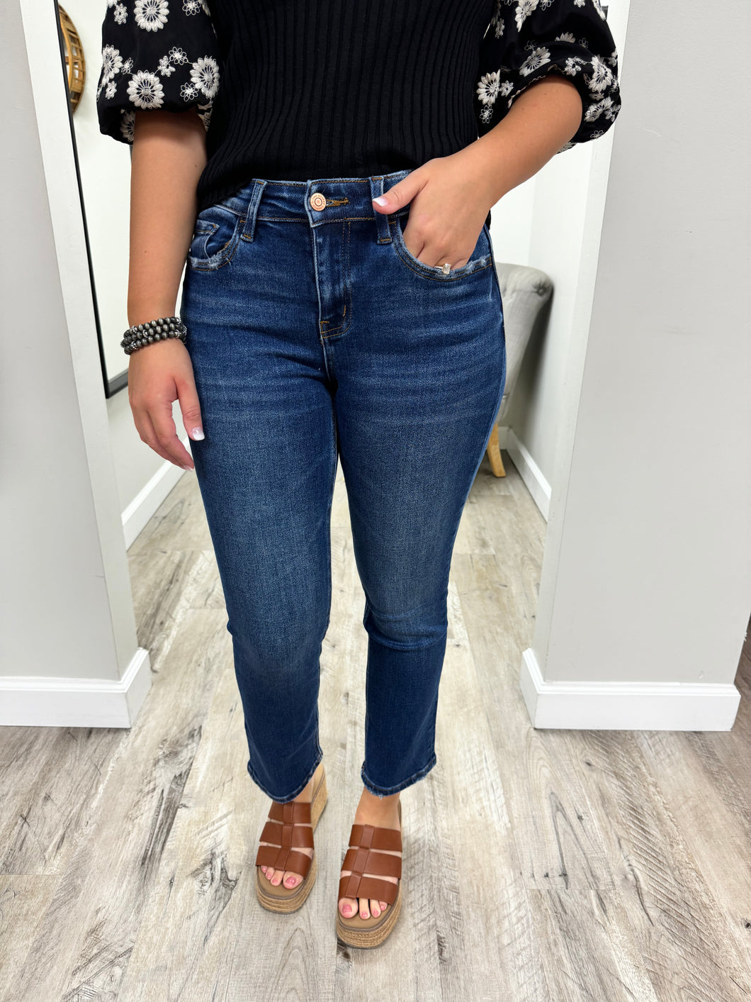 Mid Rise Straight Leg Denim