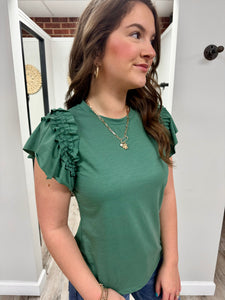Emi Green Ruffle Top