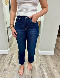 Dark Wash High Rise Cropped Straight Leg