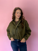 Load image into Gallery viewer, Kira Olive Suede Cropped Jacket