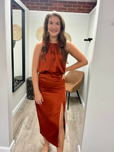 Load image into Gallery viewer, Elena Rust Satin Dress