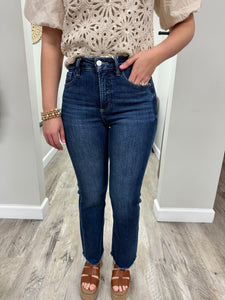 Dark Wash High Rise Straight Leg Denim