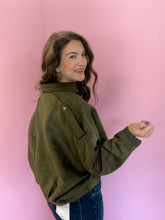Load image into Gallery viewer, Kira Olive Suede Cropped Jacket