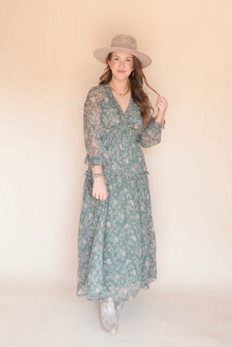 Harmony Sage Floral Maxi Dress Large Harmony Sage Floral Maxi Dress Large