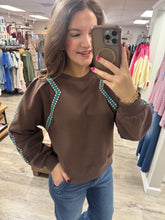 Load image into Gallery viewer, Logan Brown Aztec Trim Top