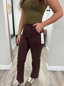 Choco Brown High Rise Ankle Flare Jeans