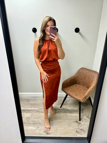 Elena Rust Satin Dress