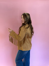 Load image into Gallery viewer, Piper Camel Suede Fringe Jacket