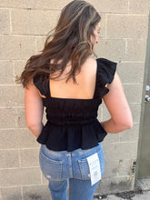 Load image into Gallery viewer, Hazel Smocked Ruffled Black Tank