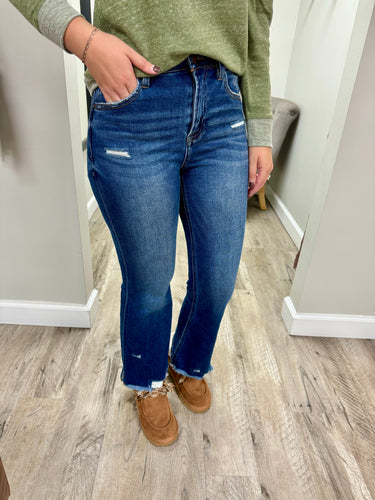 High Rise Dark Wash Cropped Flare