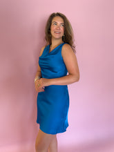 Load image into Gallery viewer, Emi Blue Cowl Neck Dress