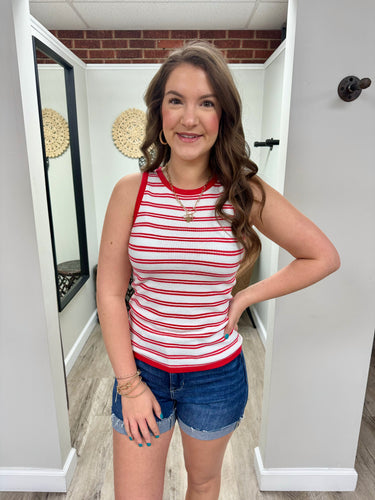Brielle Red Ivory Stripe Top