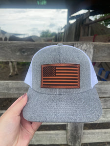 American Flag Leather Patch Snapback Cap