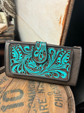 Load image into Gallery viewer, Teal Tooled Wallet