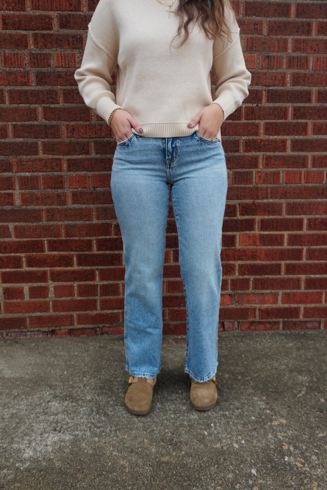 Blue Luster Mid Rise Slim Wide