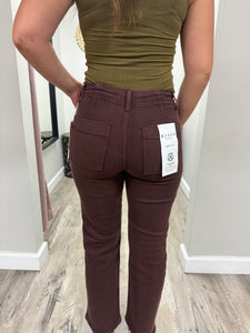 Choco Brown High Rise Ankle Flare Jeans