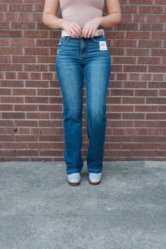 High Rise Tummy Control Straight Denim