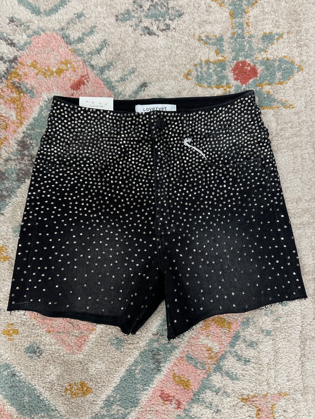 Black High Rise Rhinestone Shorts