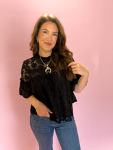 Load image into Gallery viewer, Laken Black Lace Ruffle Top