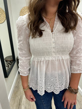 Load image into Gallery viewer, Rose White Ruffled Eyelet Top