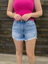 Load image into Gallery viewer, High Rise Distressed Washed Step Side Hem Shorts