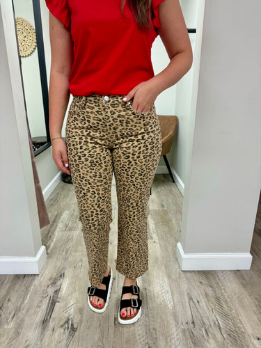 Leopard Mid Rise Straight Leg
