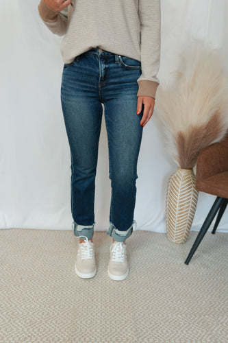 High Rise Cropped Straight Cuff Denim