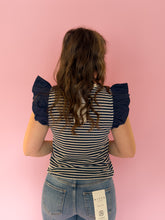 Load image into Gallery viewer, Meleah Textured Stripe Ruffle Top