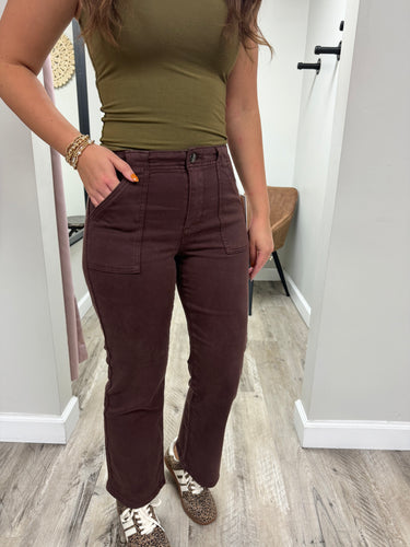 Choco Brown High Rise Ankle Flare Jeans