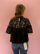 Load image into Gallery viewer, Laken Black Lace Ruffle Top