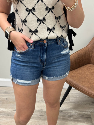 Mid Rise Dark Cuffed Shorts