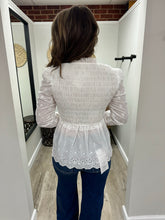 Load image into Gallery viewer, Rose White Ruffled Eyelet Top