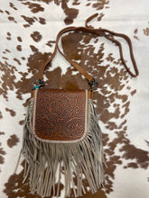 Load image into Gallery viewer, Tooled Flap Fringe Crossbody