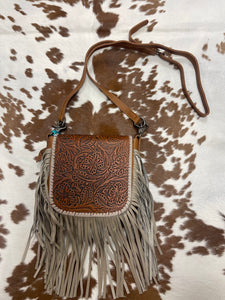 Tooled Flap Fringe Crossbody