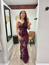 Load image into Gallery viewer, Millie Burgundy Velvet Floral Dress