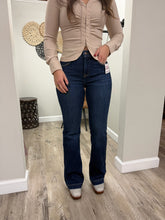 Load image into Gallery viewer, Dark Wash Mid Rise TC Flare Jeans