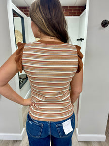 Berklyn Striped Ruffle Tank