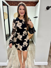 Load image into Gallery viewer, Amelia Black Gold Floral Dress